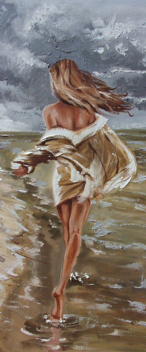 " MY DAY  ... " SEA original painting palette knife GIFT MODERN URBAN ART OFFICE ART DECOR HOME DECOR GIFT IDEA by Monika Luniak