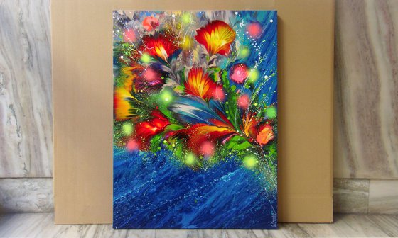 "Summer Sea Breeze" Floral Abstract Painting 60 x 80cm