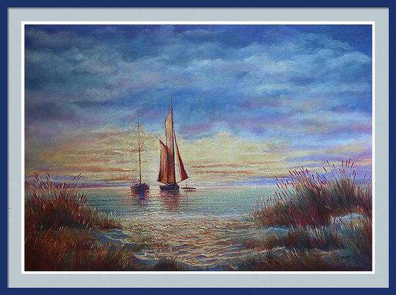 Sunrise in the Bay:linen, oil, 79x109