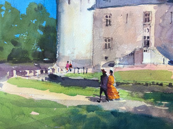 France Castle Château d'Ainay-le-Vieil Watercolor painting