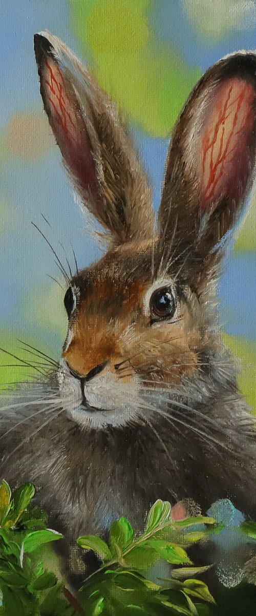 Brown Hare Portrait, Spring Rabbit by Natalia Shaykina