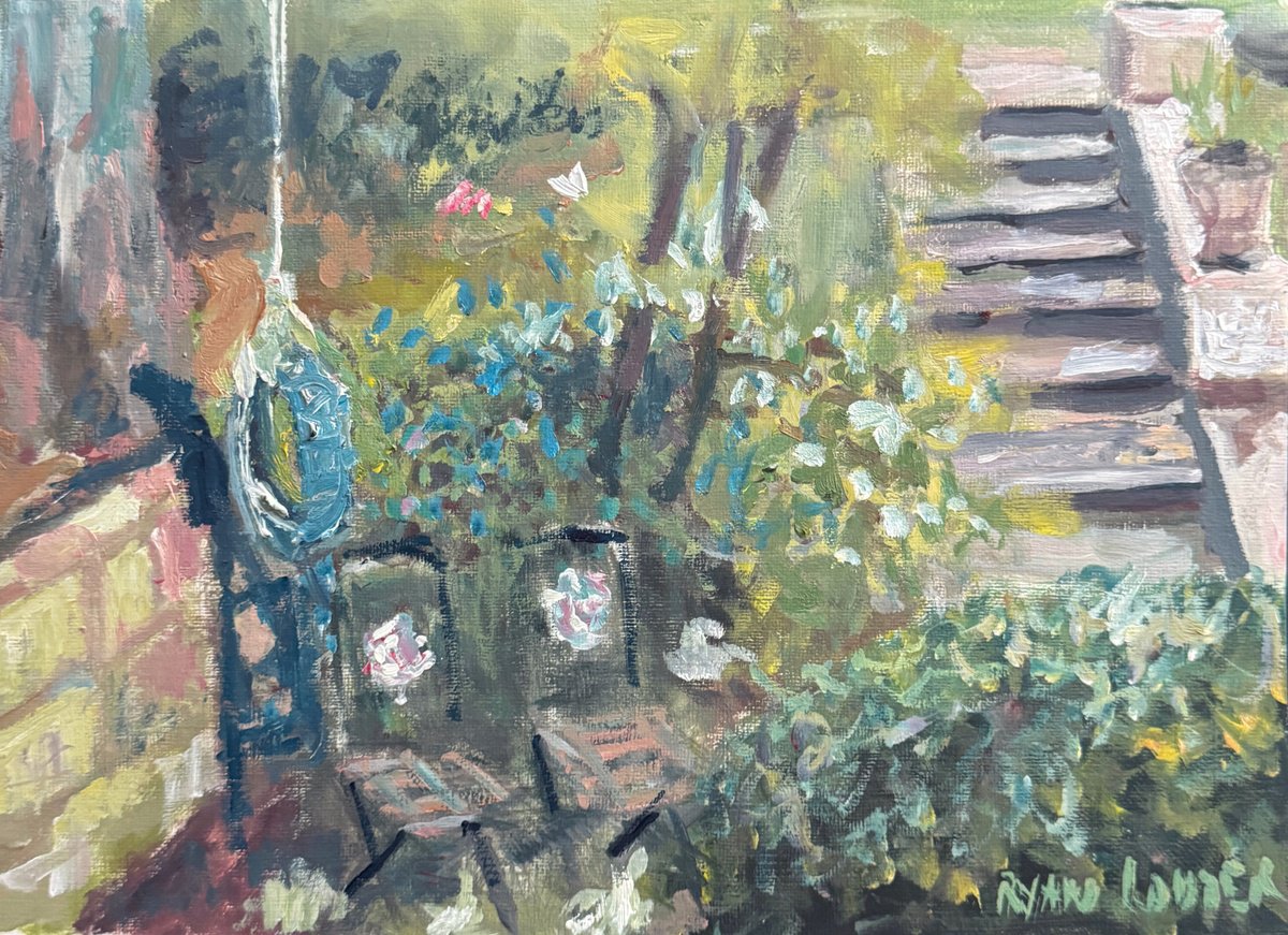Impressionistic Landscape Oil Painting By Ryan Louder, 12 X 9", Garden On Spring Day, Original Artwork