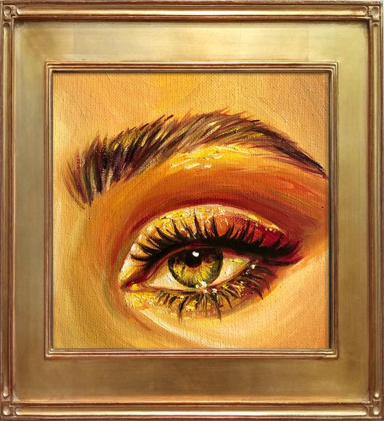 Golden Hour Sun, Original Realistic Square Mini Oil Painting