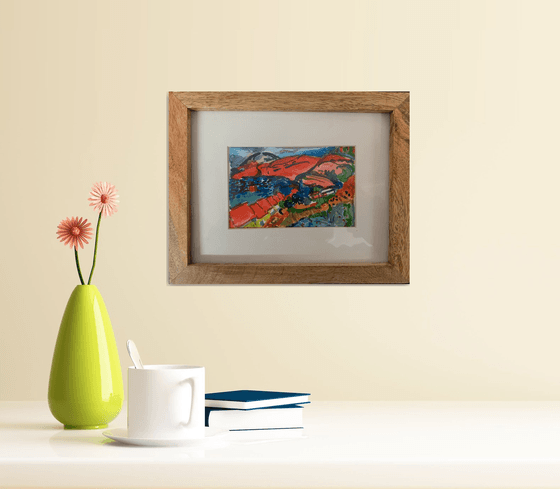 Quality wooden glazed frame Miniature painting Homage to Andre Derain “Village a La Mer”