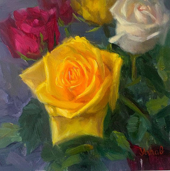 Yellow Rose Original Oil Painting