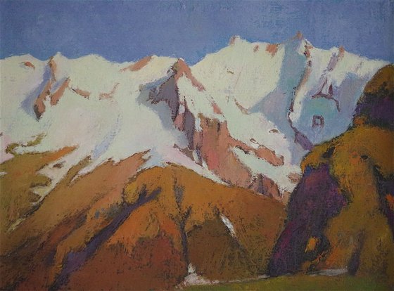 Snowy Mountains, Landscape oil painting, Impressionism, One of a kind, Signed, Hand Painted