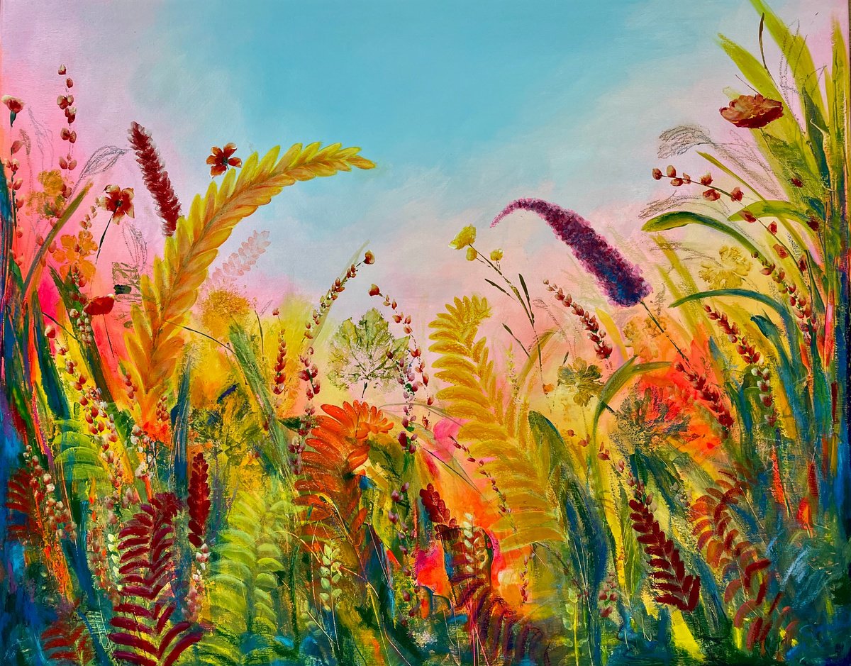 Expressive Botanical Acrylic Painting By Emma Sian Pritchard, 36 X 29, Autumn Vibrancy, Original Artwork