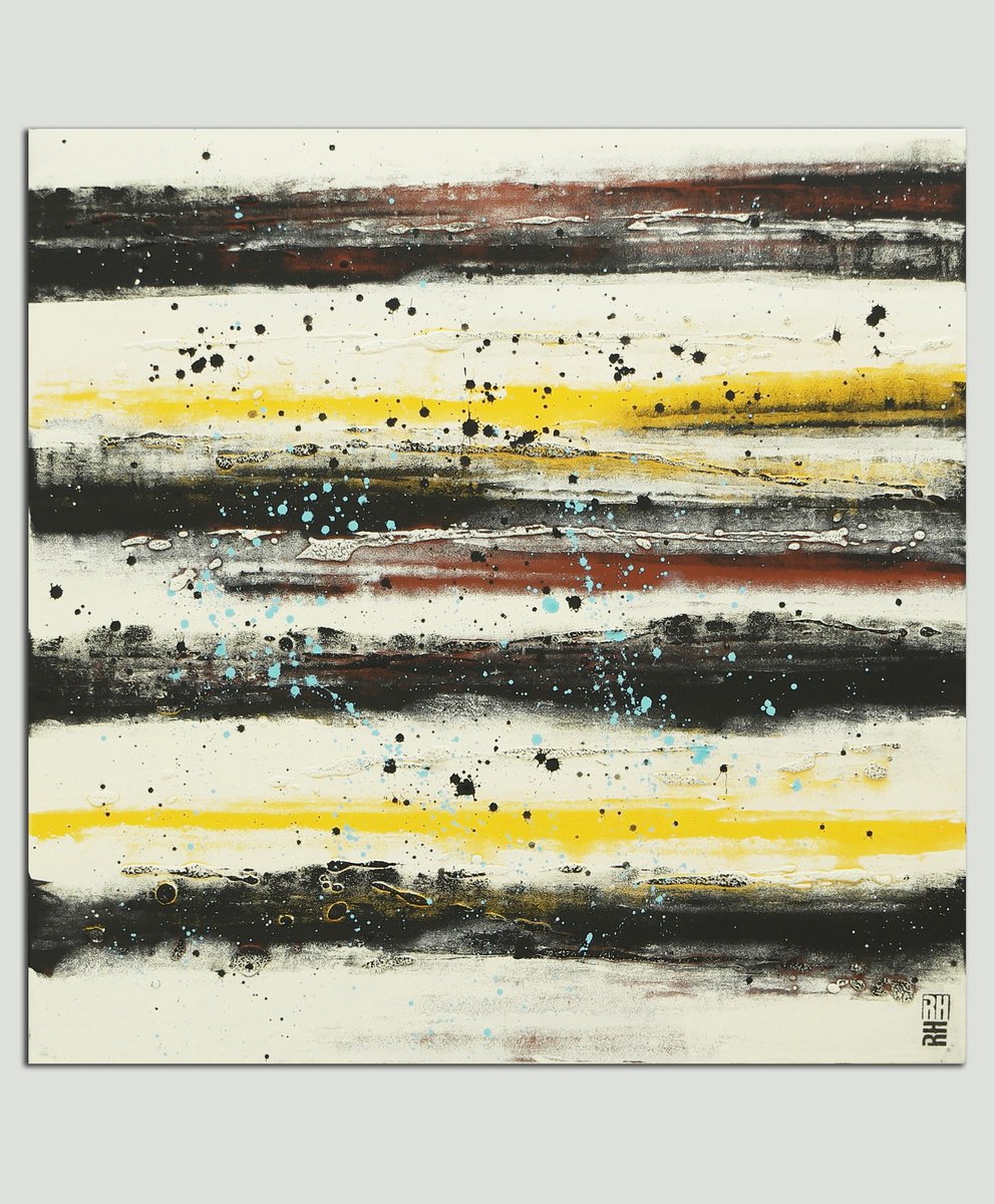 Abstract Acrylic Painting By Ronald Hunter, 35 X 35", Black Line Pictures, Original Artwork