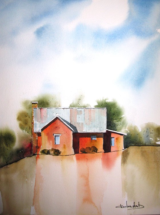 Northern New Mexico Farmhouse - Original Watercolor Painting