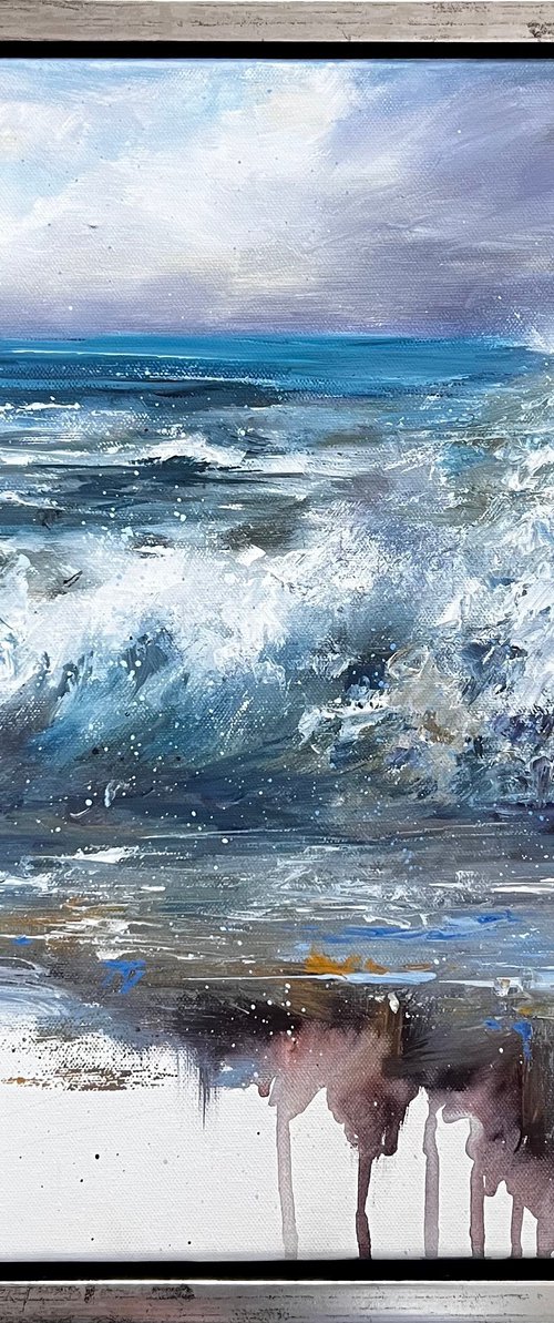 Breaking Sea wave, Seascape in Storm Painting on Canvas by Yana Ivannikova