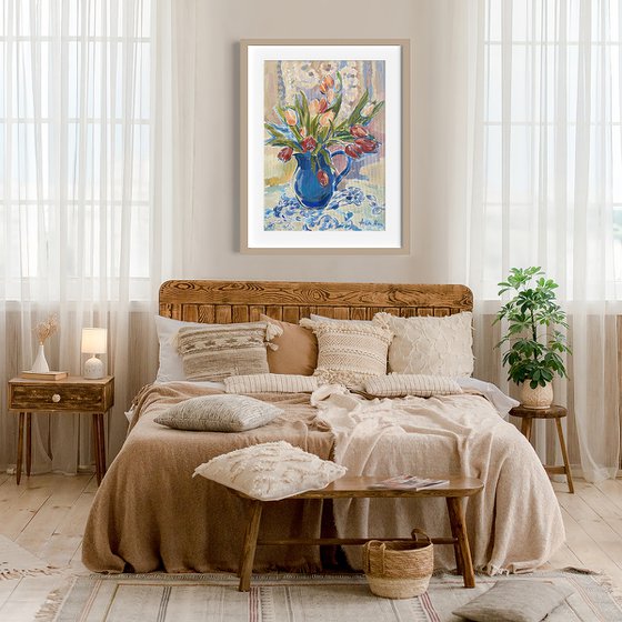 Tulips in a Blue Vase