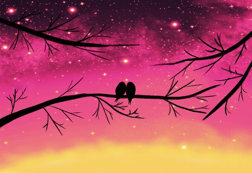 tree bird pictures online art for living room in a3 starry night purple edition by Stuart Wright