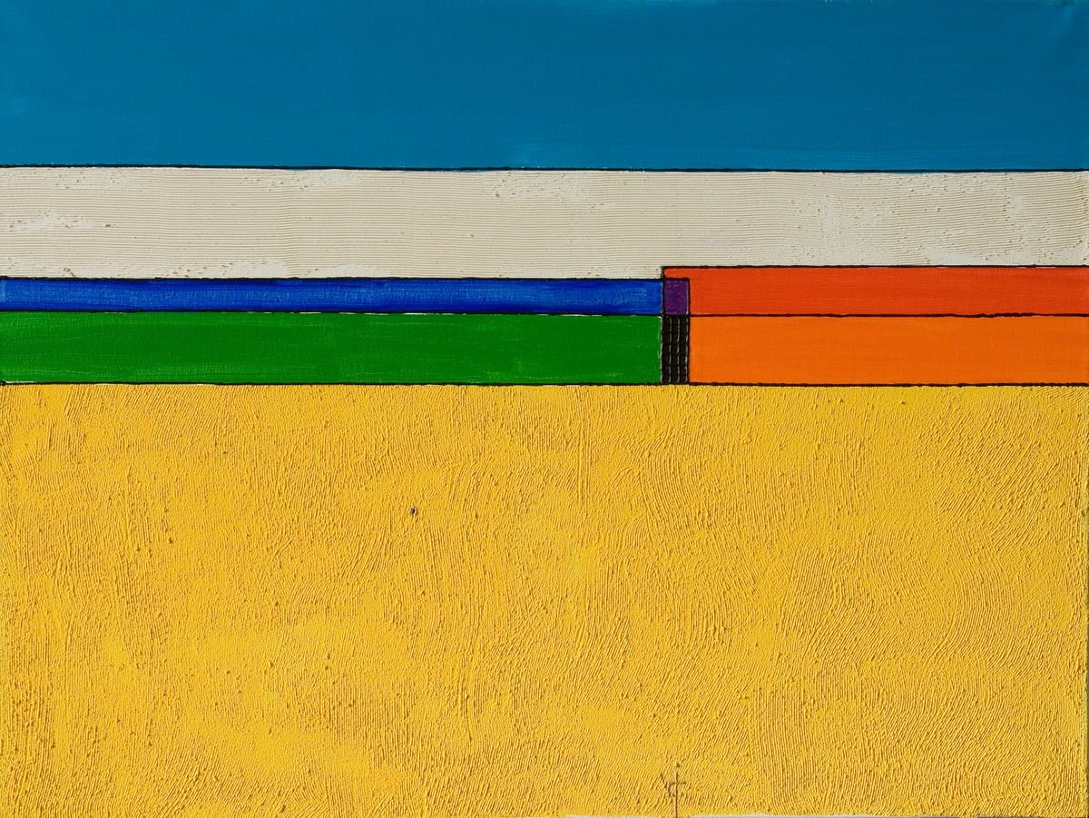 Geometric Abstract Acrylic Painting By Viktor Ivaniv, 31 X 24", Color Chords. Field, Original Artwork