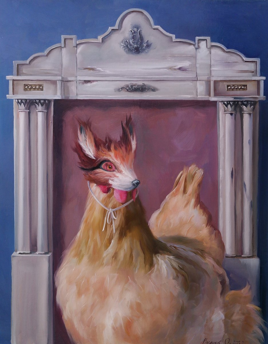 Illustrative Animal Oil Painting By Lena Vylusk, 16 X 20", "Desired Role", Original Artwork