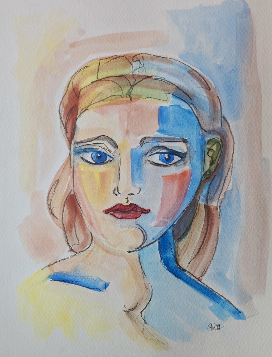 Expressive Portrait Watercolour By Katrina Case, 9 X 12", Complexity Of Simplicity, Original Artwork
