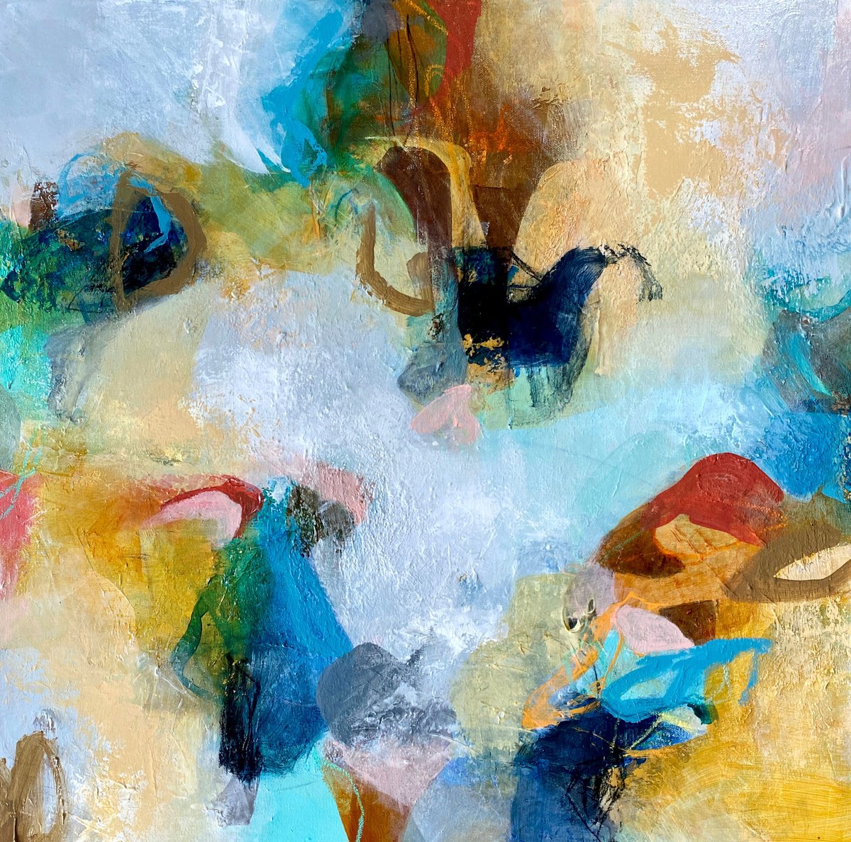 Organic Abstract Acrylic Painting By Debbie Joplin, 24 X 24, Suddenly, Original Artwork