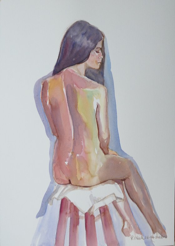 seated female nude back study