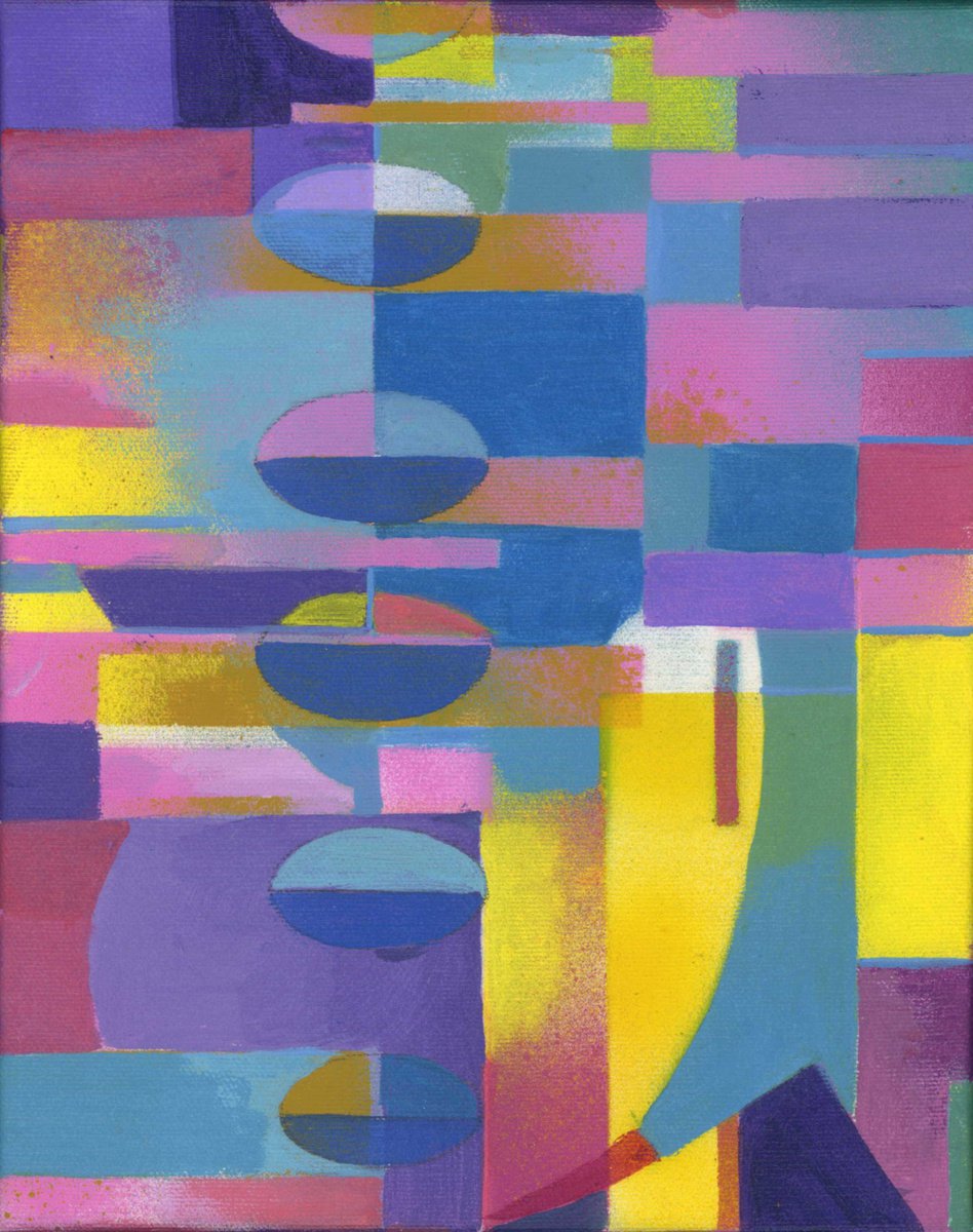 Geometric Abstract Acrylic Painting By Alfred Ng, 8 X 10, Patterns With Colors, Original Artwork