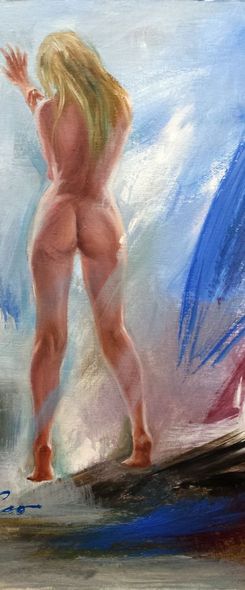 Lady in abstract pattern by Henry Cao