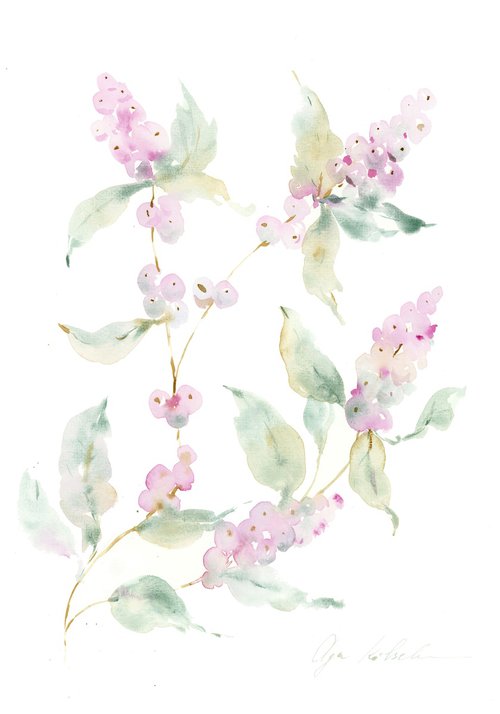Tender pink Snowberries by Olga Koelsch
