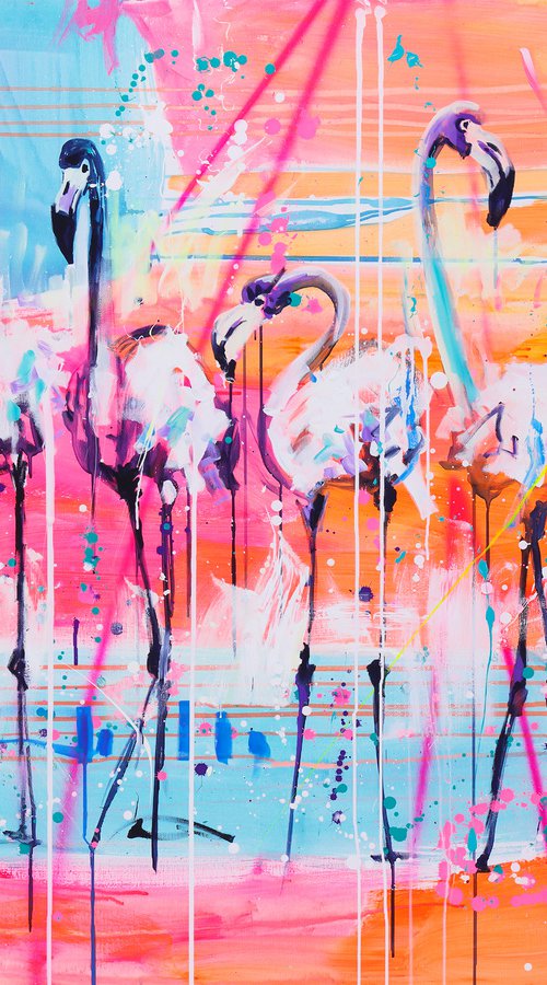 Colorful flamingos by Marta Zawadzka