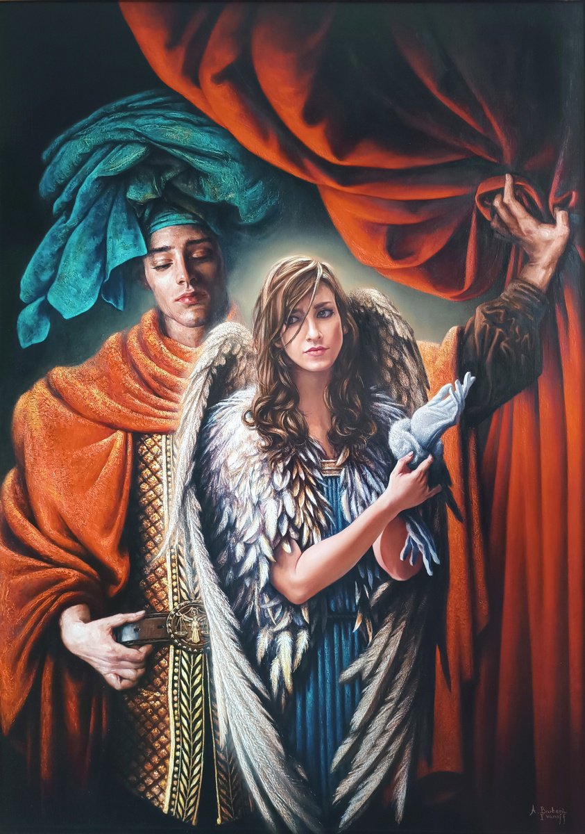 Expressive Portrait Oil Painting By Alexandre Barbera-Ivanoff, 38 X 52, Connection, Original Artwork