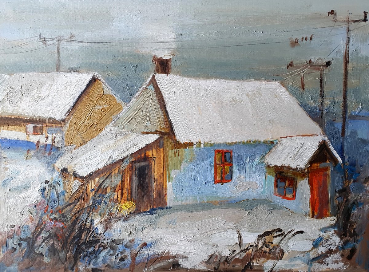 Impressionistic Landscape Oil Painting By Victoria Cozmolici, 22 X 17", Old Houses, Original Artwork