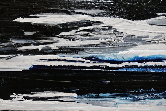 Arctic Prush 200cm x 80cm Blue White Black Textured Abstract Art