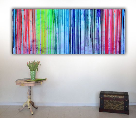 200x80x4 cm Happy Rainbow - XXXL Huge Modern Abstract Big Painting, FREE SHIPPING - Large Painting - Ready to Hang, Hotel and Restaurant Wall Decoration