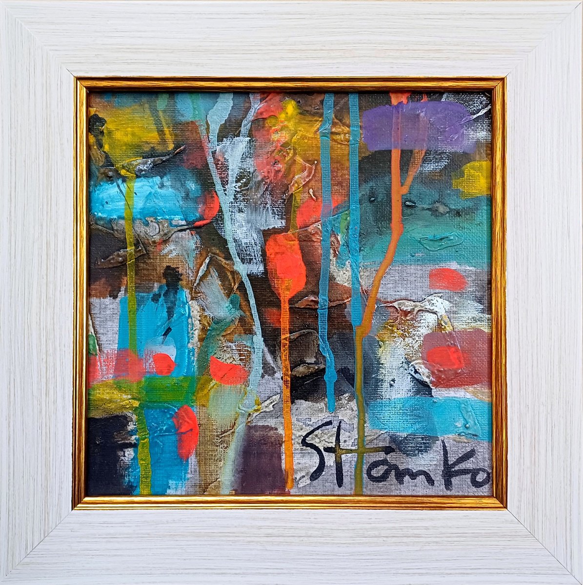 Abstract Acrylic Painting By Stanislav Bojankov, 12 X 12", Rainy Impression-Xix, Original Artwork