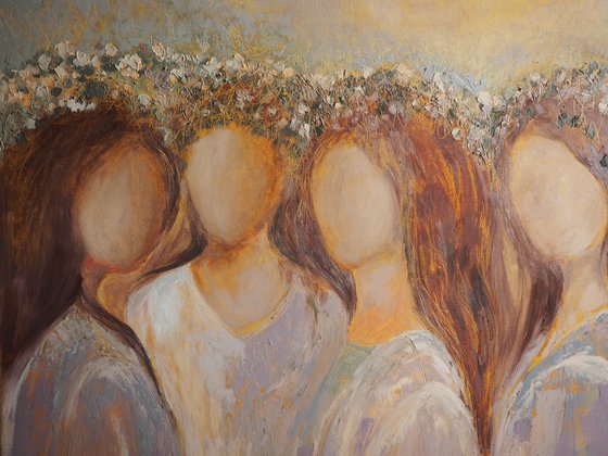 Strength, Faith, Courage, and Devotion - Large Figurative Women Portrait Original Oil Painting on Canvas