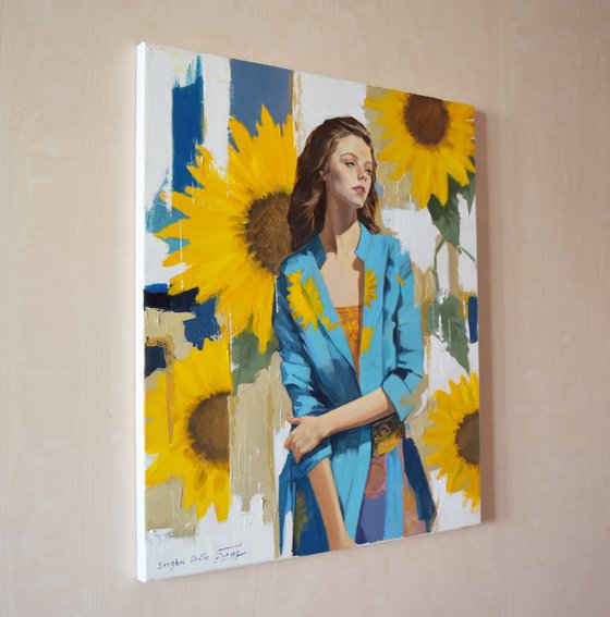 A portrait with sunflowers
