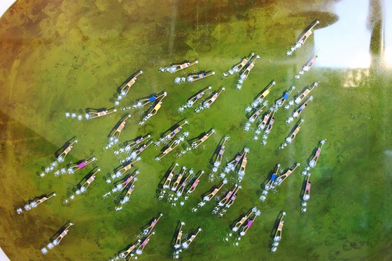 Swimmers 475 in Lake Carezza Italy epoxy resin green water