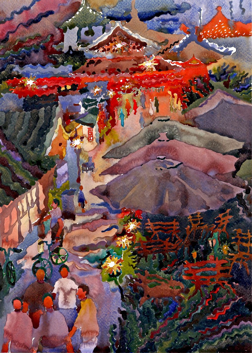 Impressionistic Cityscapes Watercolour By Tanbelia, 12 X 17", Hutong Beijing, Original Artwork