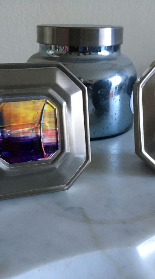 "Silver Twins" - Original PMS Micro Painting On Glass, Framed - 7 x 3.5 inches by Preston M. Smith (PMS)