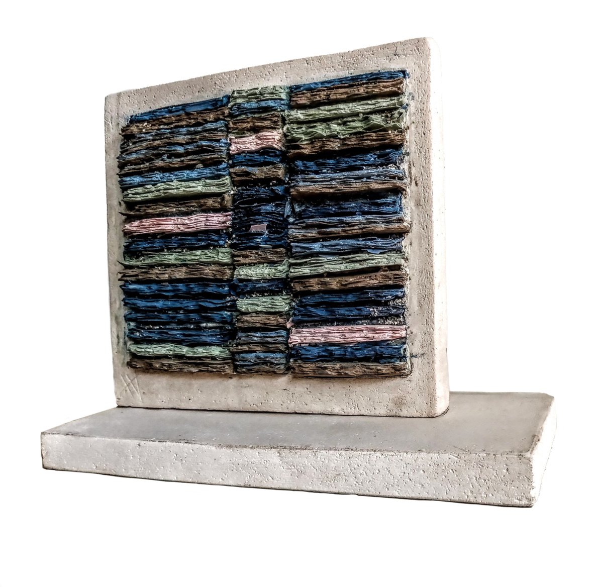 Geometric Abstract Clay Sculpture By Rossitza Trendafilova, 10 X 12", "The Wall", Original Artwork