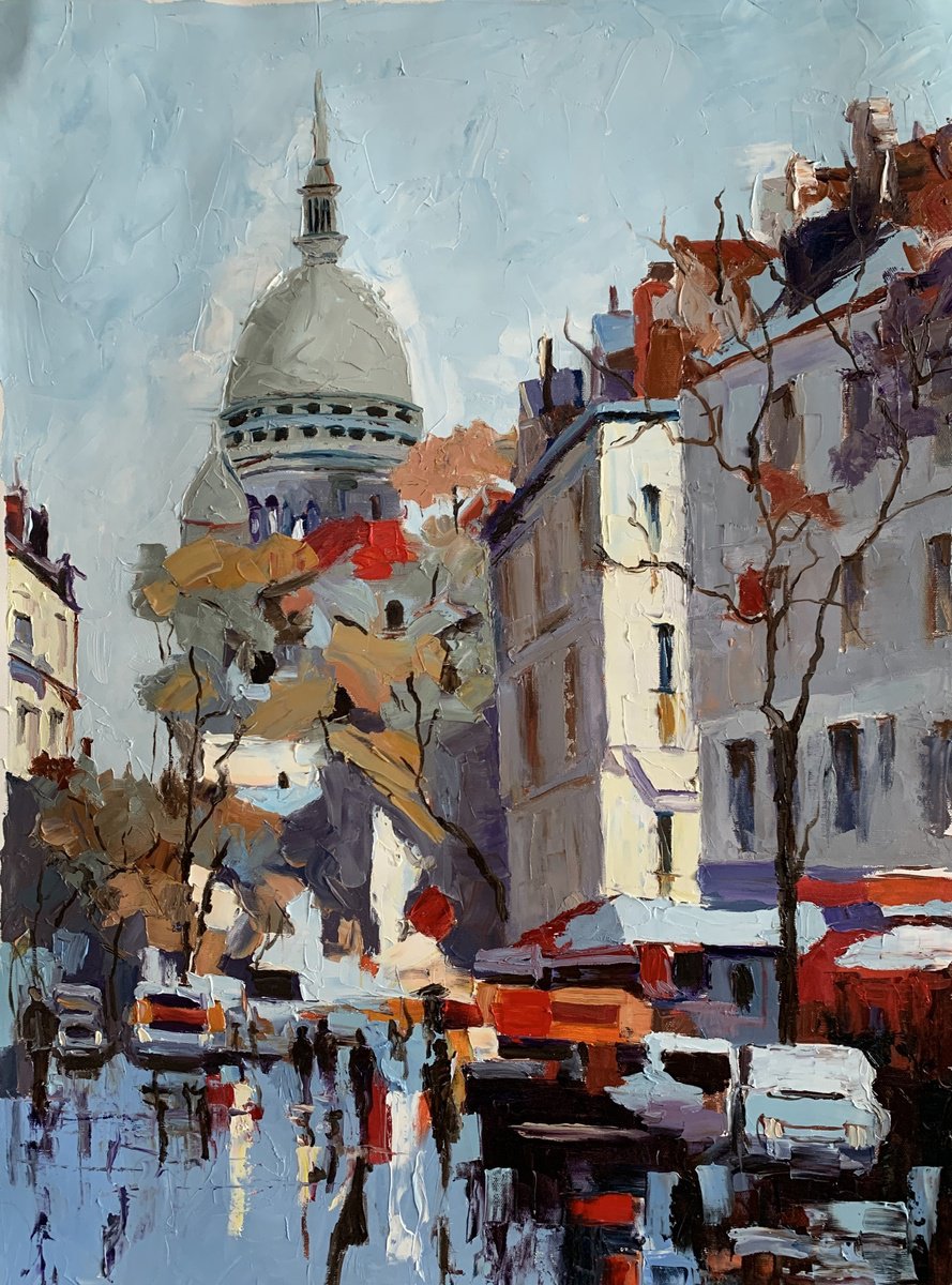 Impressionistic Cityscapes Oil Painting By Vita Schagen, 24 X 31", Paris. Monmartre. France. #2., Original Artwork