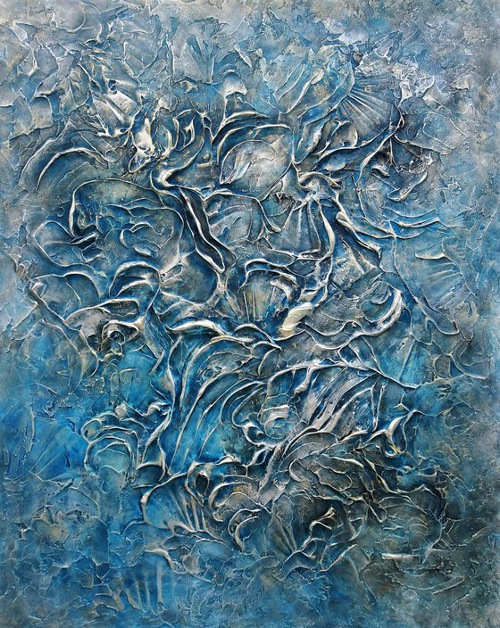 SEA SHELLS IN BLUE. Extra Large Abstract Textured Painting