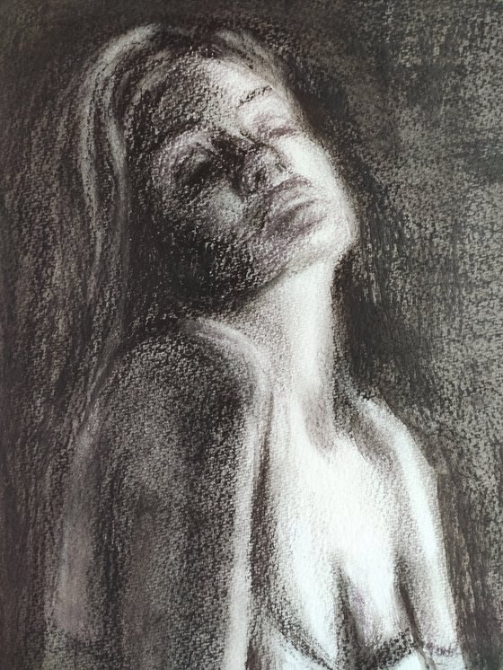 Woman in Passion Charcoal Drawing Sexy Girl Black and White