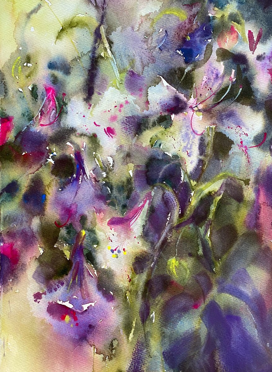 Bouquet of purple flowers - floral watercolor by Anna Boginskaia