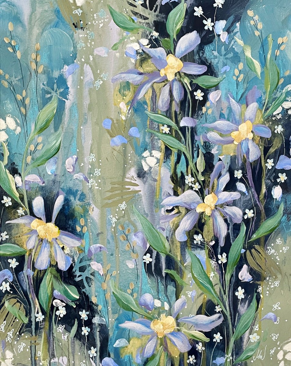 Organic Botanical Acrylic Painting By Nicole Esposito Woodall, 11 X 14", Enchanted Twilight I, Original Artwork