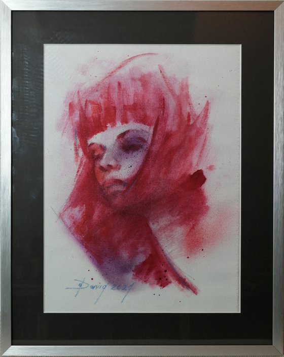 Portrait in street art style, with frame, ready to hang
