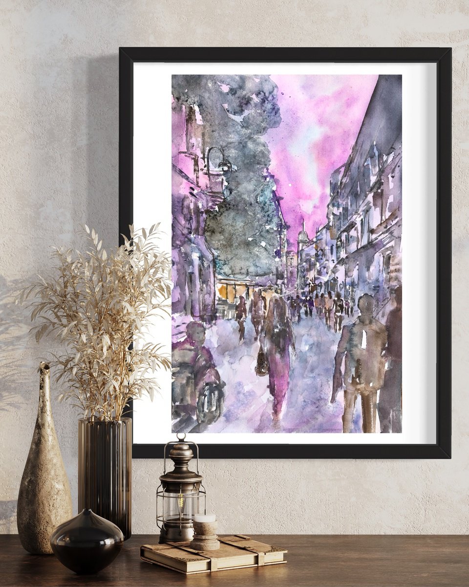 Urban And Pop Landscape Watercolour By Snezana Djordjevic, 12 X 18", Walkers-4, Original Artwork