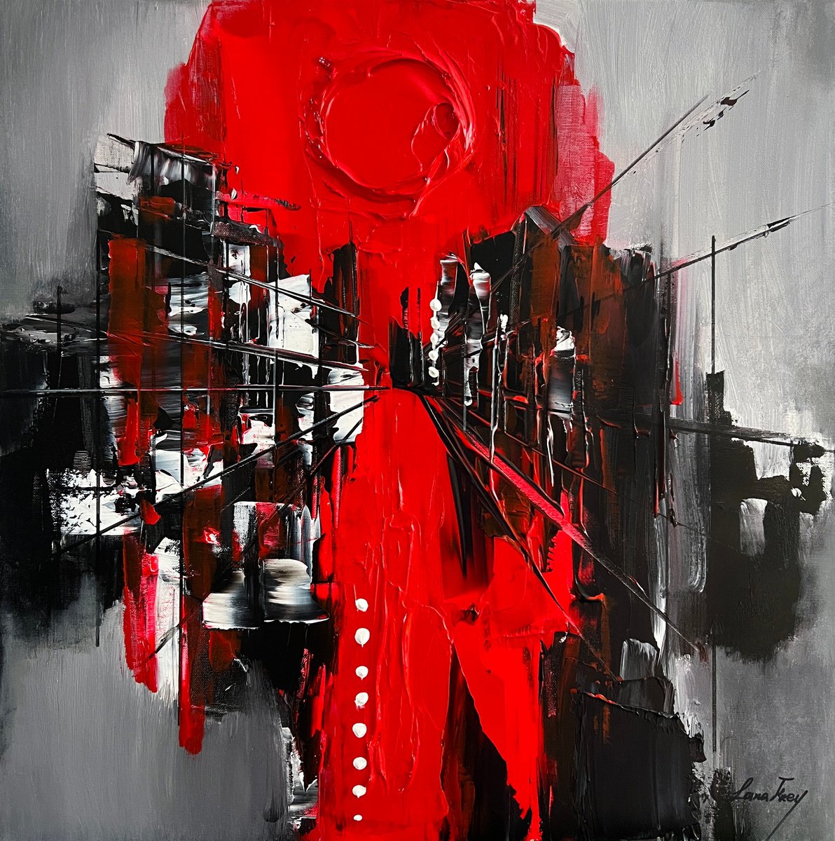 Expressive Abstract Acrylic Painting By Lana Frey, 24 X 24", Fading Flute Melody, Original Artwork