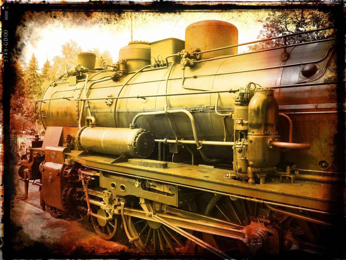 Old steam trains in the depot - print on canvas 60x80x4cm - 08382m2 by Kuebler