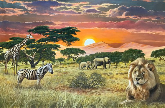 Original oil painting "African animals" -  120x80 cm (2022)