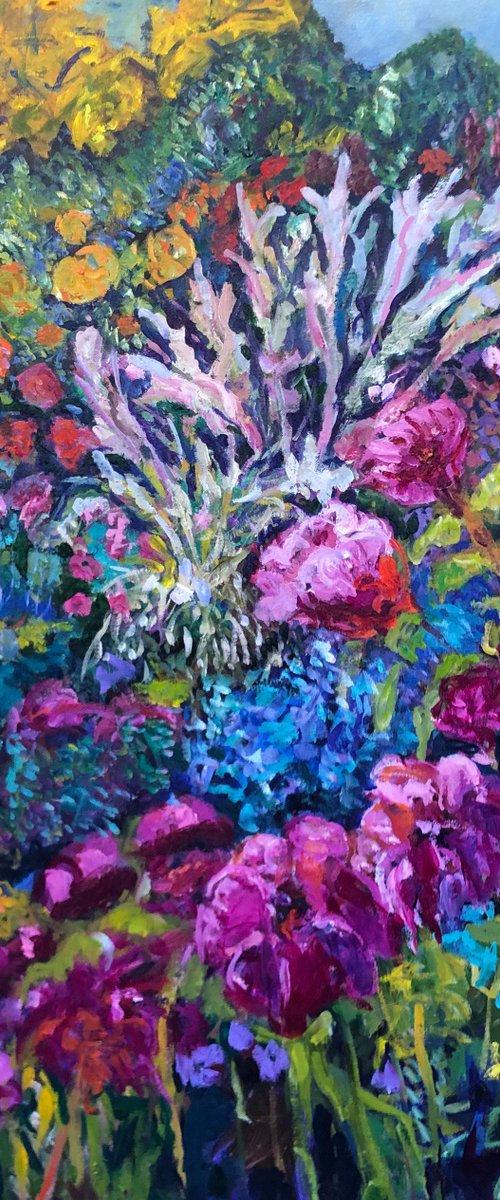 GARDEN WITH WATTLE AND FLOWERS by Maureen Finck