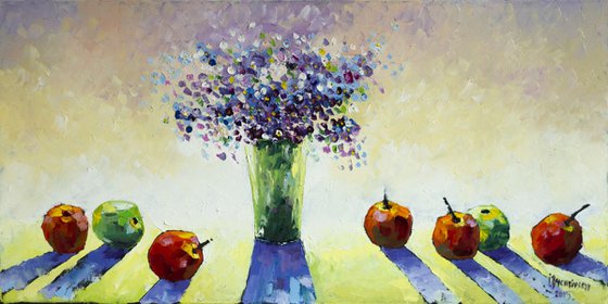 Apples and blue flowers