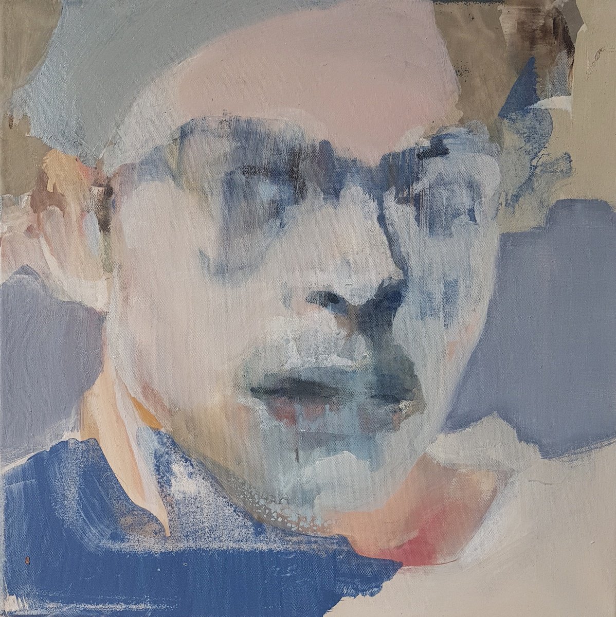 Impressionistic Portrait Oil Painting By Dick Van Dijk, 20 X 20, Anywhere Along The Line, Original Artwork