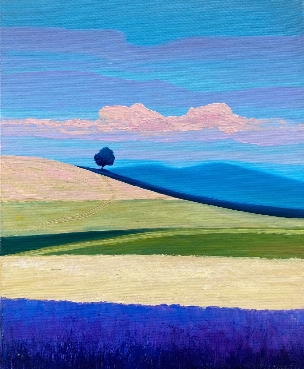 Impressionistic Landscape Oil Painting By Olga Gamy, 15 X 18", "August", Original Artwork